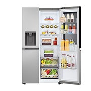 LG Frigorifero Side-by-Side InstaView | Classe D, 635L | Wi-Fi, Dispenser con allaccio, Fresh Balancer, No frost | Argento, GSGV80PYLD